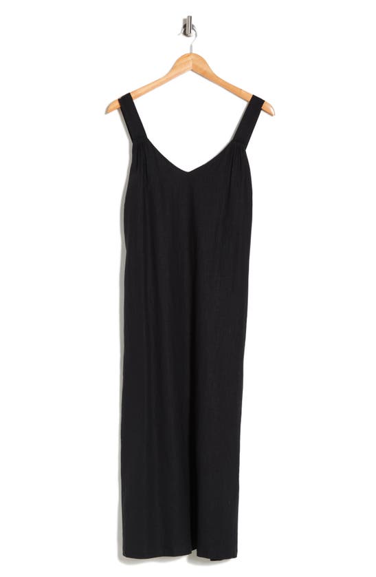 Shop Lovestitch Linen Blend Midi Dress In Black