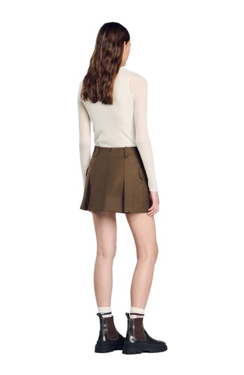 Shop Sandro Short Skirt With Pockets In Olive Green