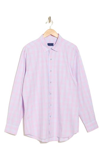 Shop David Donahue Casual Plaid Cotton Poplin Button-down Shirt In Berry/blue