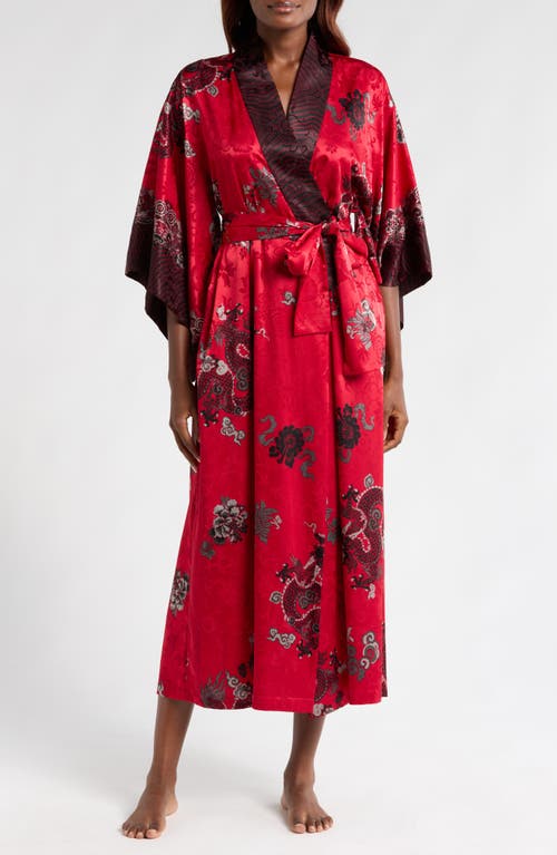 Shop Natori Imperial Dragon Satin Robe In Red