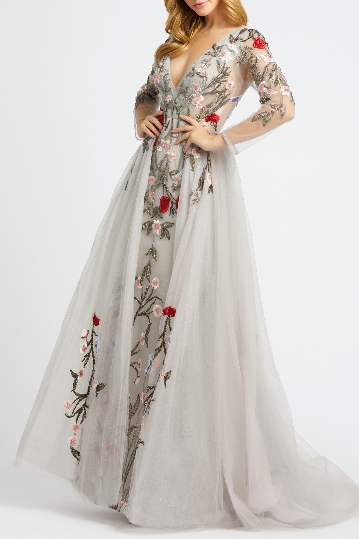 flower embroidered gown