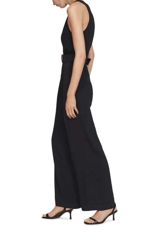 Mango Belted Sleeveless Jumpsuit In Black