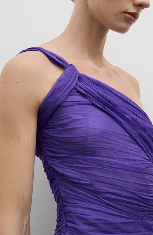 Shop Mango Ruched One-shoulder Minidress In Purple