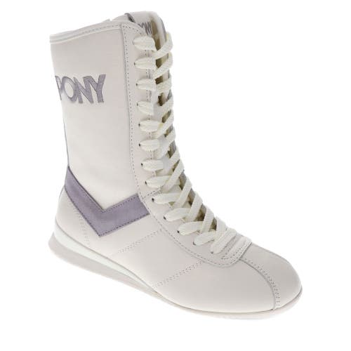 Pony Womens Ko-80 High Classic Genuine Leather And Suede Premium Lace Up Athletic Sneaker Shoe In Snow White/grey