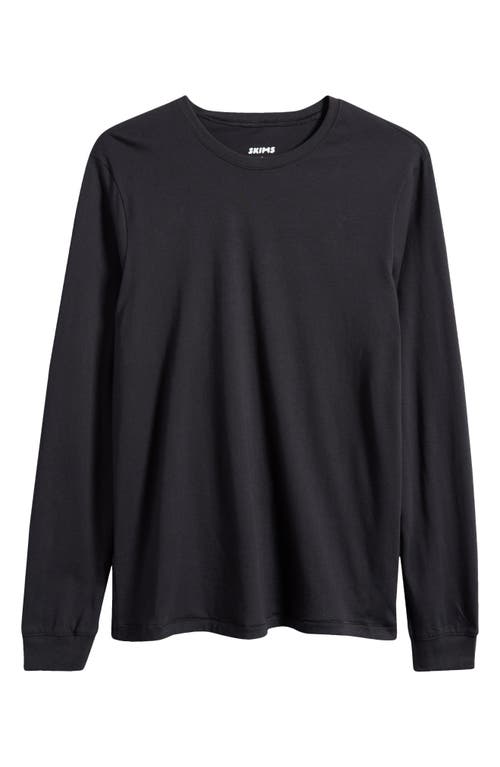 Skims Long Sleeve Cotton T-shirt In Onyx