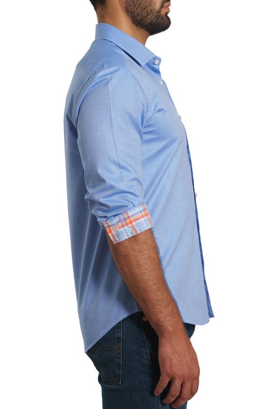 Shop Jared Lang Solid Pima Cotton Button-up Shirt In Blue