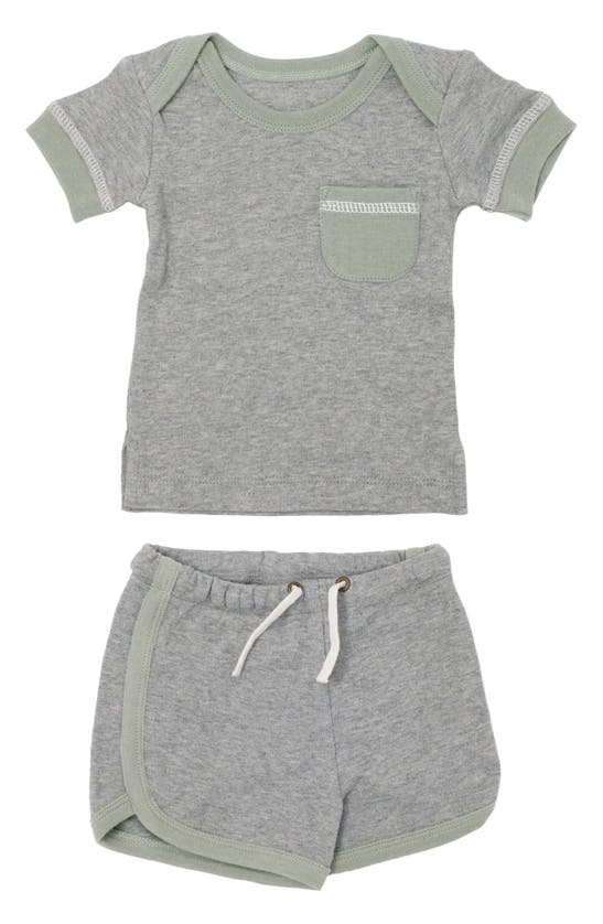 L'ovedbaby Babies' Organic Cotton T-shirt & Shorts Set In Seafoam Heather