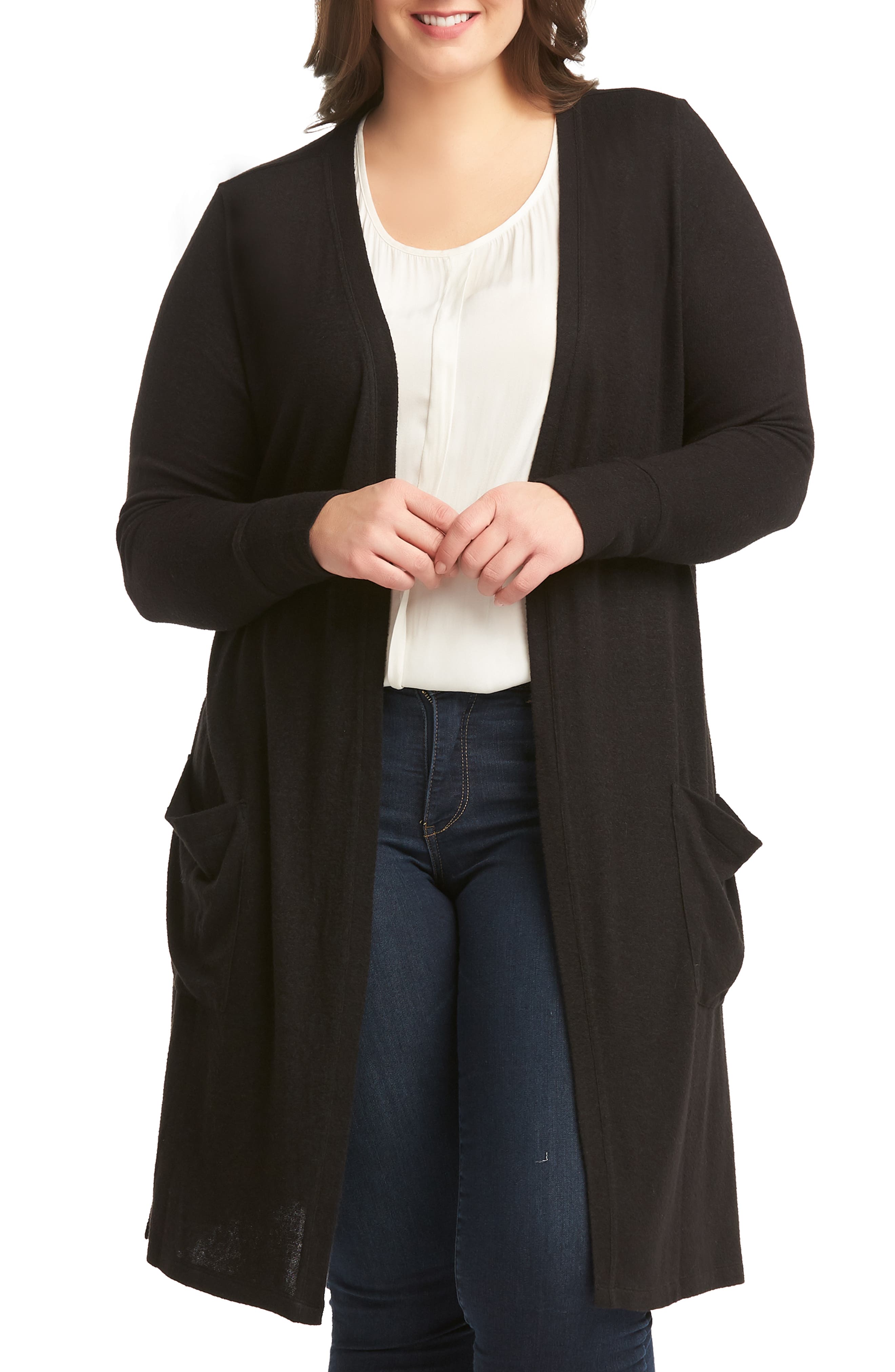 Plus Size Lemon Tart Annabelle Duster Long Cardigan, Black