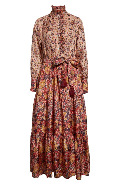 Shop Mille Valentina Mixed Floral Print Long Sleeve Silk Dress In Toulouse