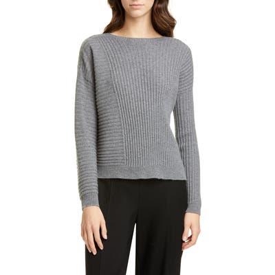 Eileen Fisher Bateau Neck Ribbed Cashmere Sweater, Grey