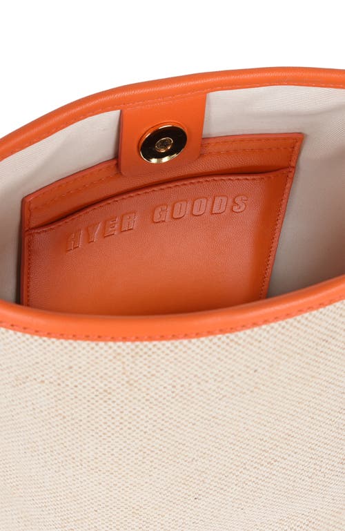 Shop Hyer Goods Canvas And Upcycled Leather Convertible Mini Bucket Bag In Linen/orange