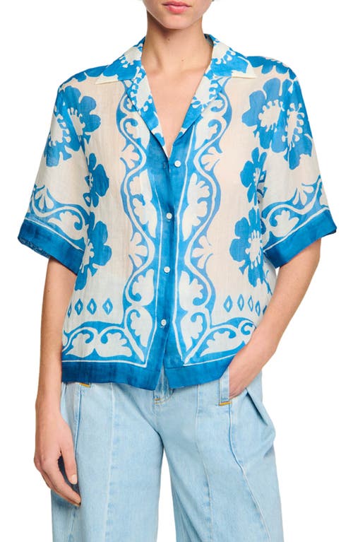 sandro Zahar Floral Oversize Camp Shirt Blue /White at Nordstrom,