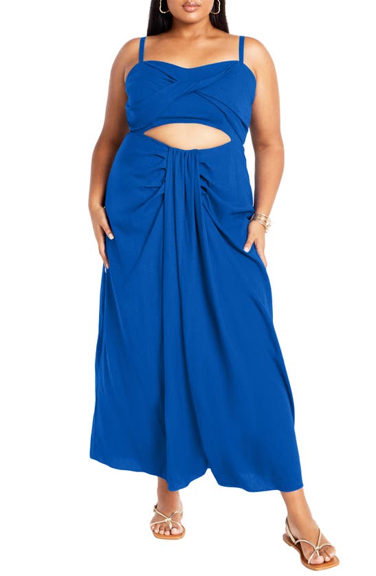 Shop City Chic April Cutout Draped Maxi Dress In Oly Blue