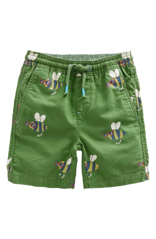 Mini Boden Kids' Print Cotton Drawstring Shorts in Safari Green Dude Bees