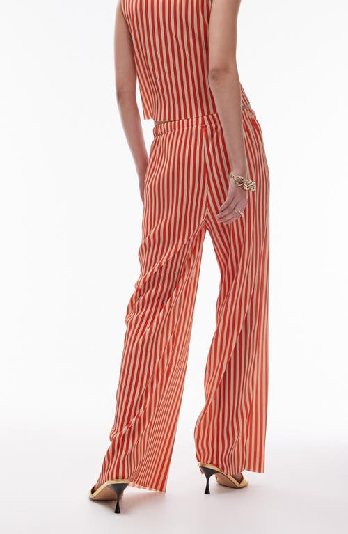 Shop Topshop Plissé Pull-on Wide Leg Pants In Red