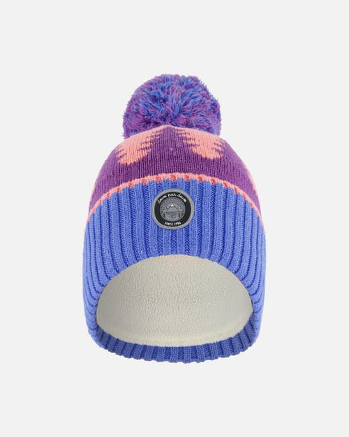 Deux Par Deux Girl's Knit Hat Mauve Pine And Blue In Tree Jacquard