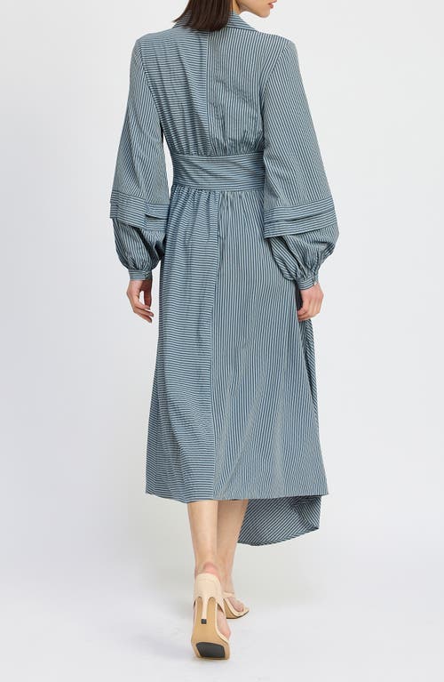 Shop En Saison Berenger Stripe Long Sleeve Asymmetric Wrap Shirtdress In Navy Tonal