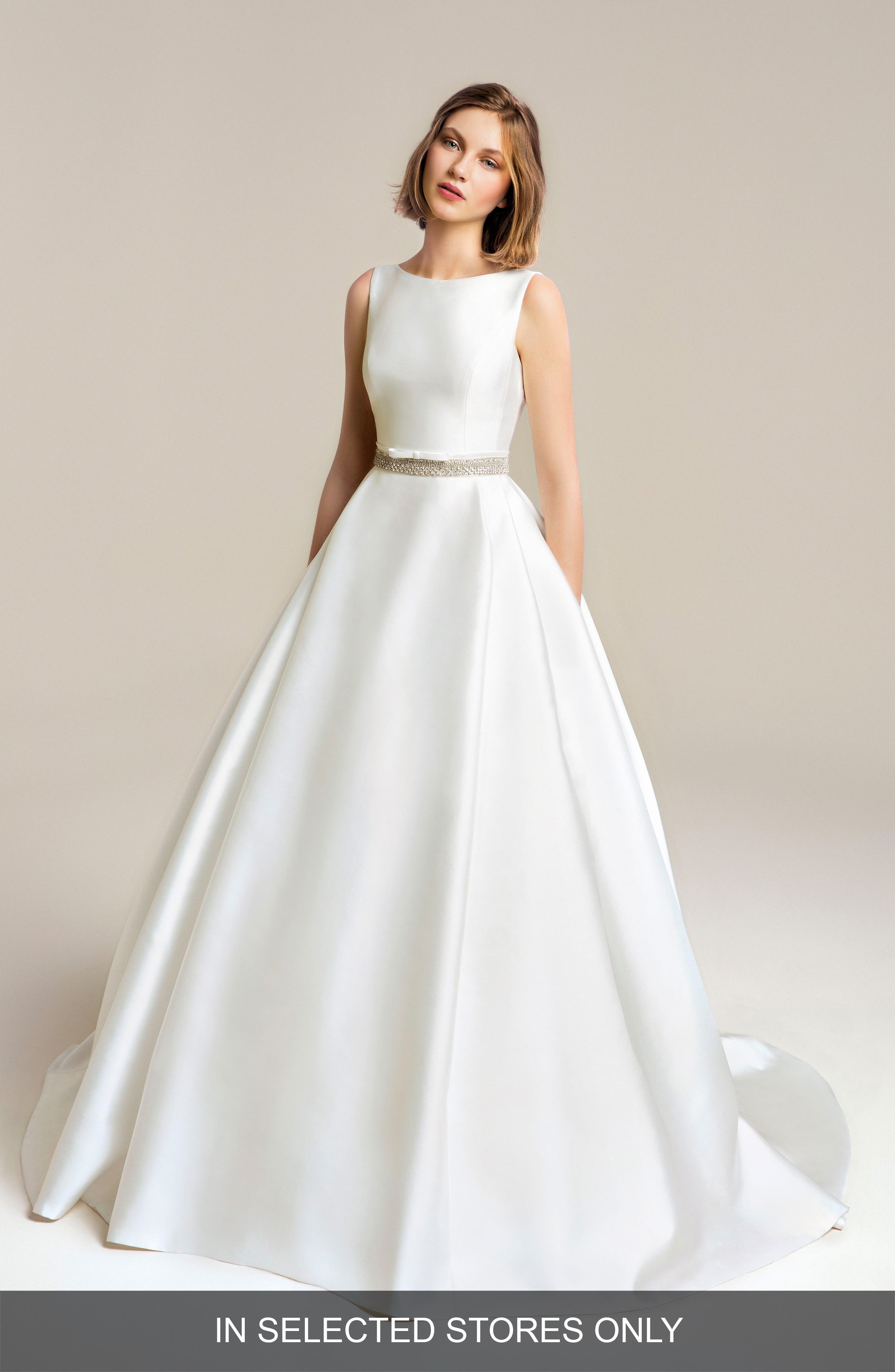 Jesus Peiro Satin Beaded Detail Wedding Dress, Size IN STORE ONLY - White
