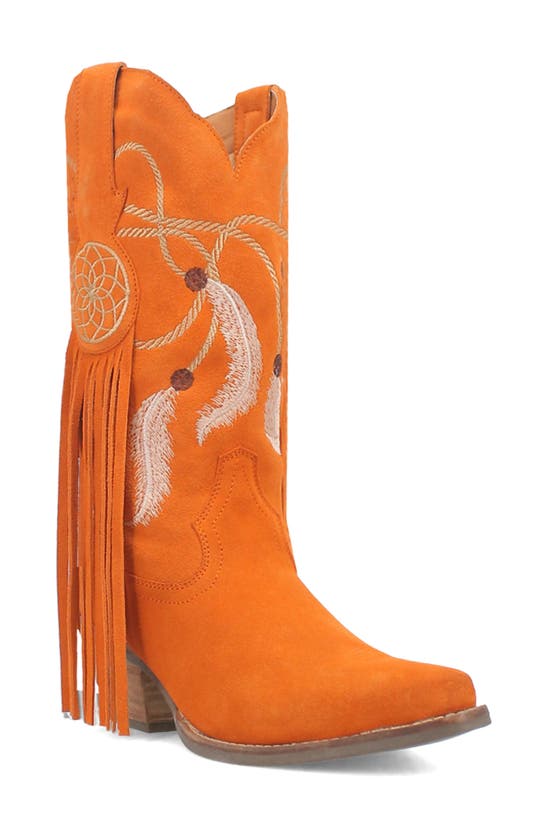Dingo Day Dream Fringe Embroidered Western Boot In Orange