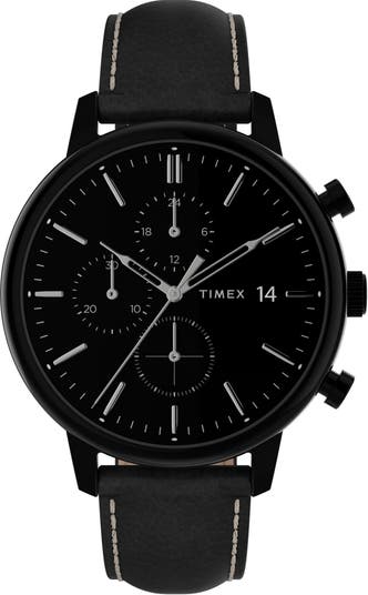 Timex® Chicago Chronograph Leather Strap Watch, 45mm | Nordstrom