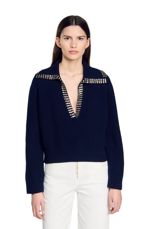 Shop Sandro Sailor-neck Sweater In Navy Blue