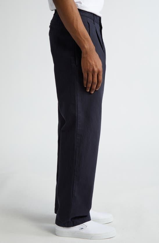 Noah Double Pleat Cotton Herringbone Pants In Navy