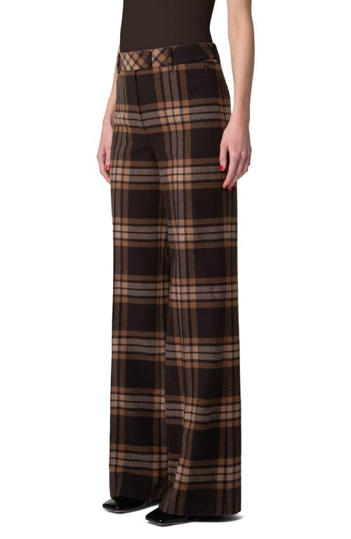 Shop Akris Fior Plaid Wool Flannel Pants In Chectnut-mocca