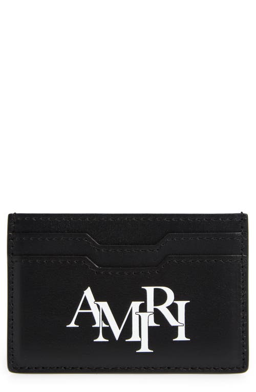 Staggered Logo Leather Card Case in Black