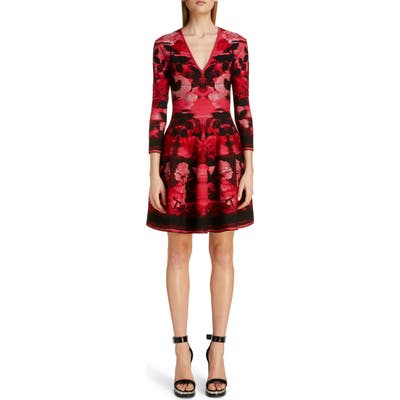 Alexander Mcqueen Rose Jacquard Fit & Flare Sweater Dress