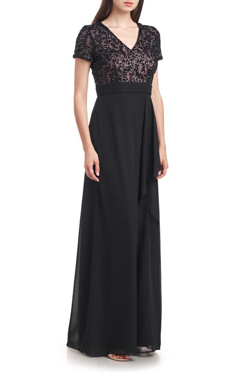 Shop Js Collections Eliana Sequin Mesh Bodice A-line Gown In Black/blush