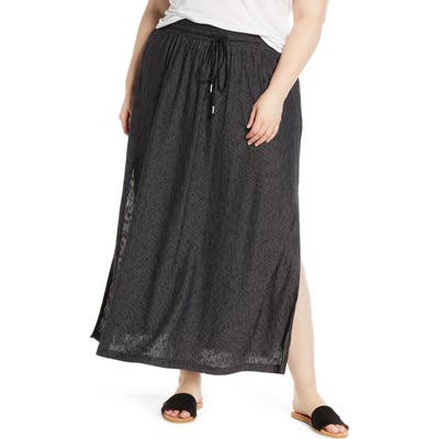 Plus Size Caslon Stripe Knit Maxi Skirt, Black