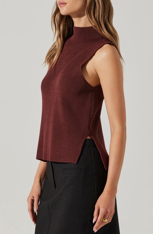 Shop Astr The Label Zea Sleeveless Funnel Neck Rib Sweater In Mulberry