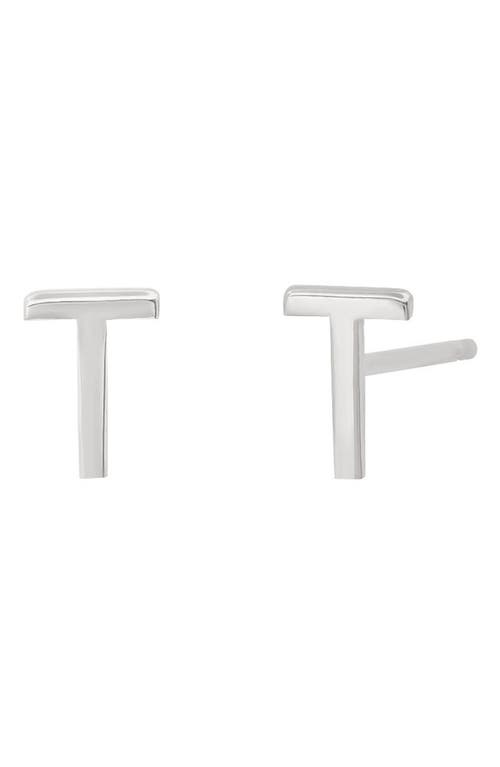 Large Initial Stud Earrings in 14K White Gold-T