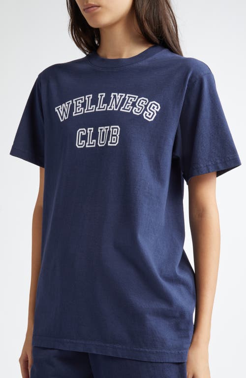 Shop Sporty And Rich Sporty & Rich Wellness Club Flocked Cotton Graphic T-shirt In Navy