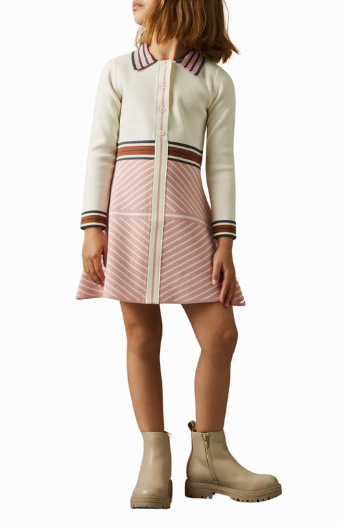 Shop Reiss Kids' Zana Long Sleeve Polo Dress In Pink