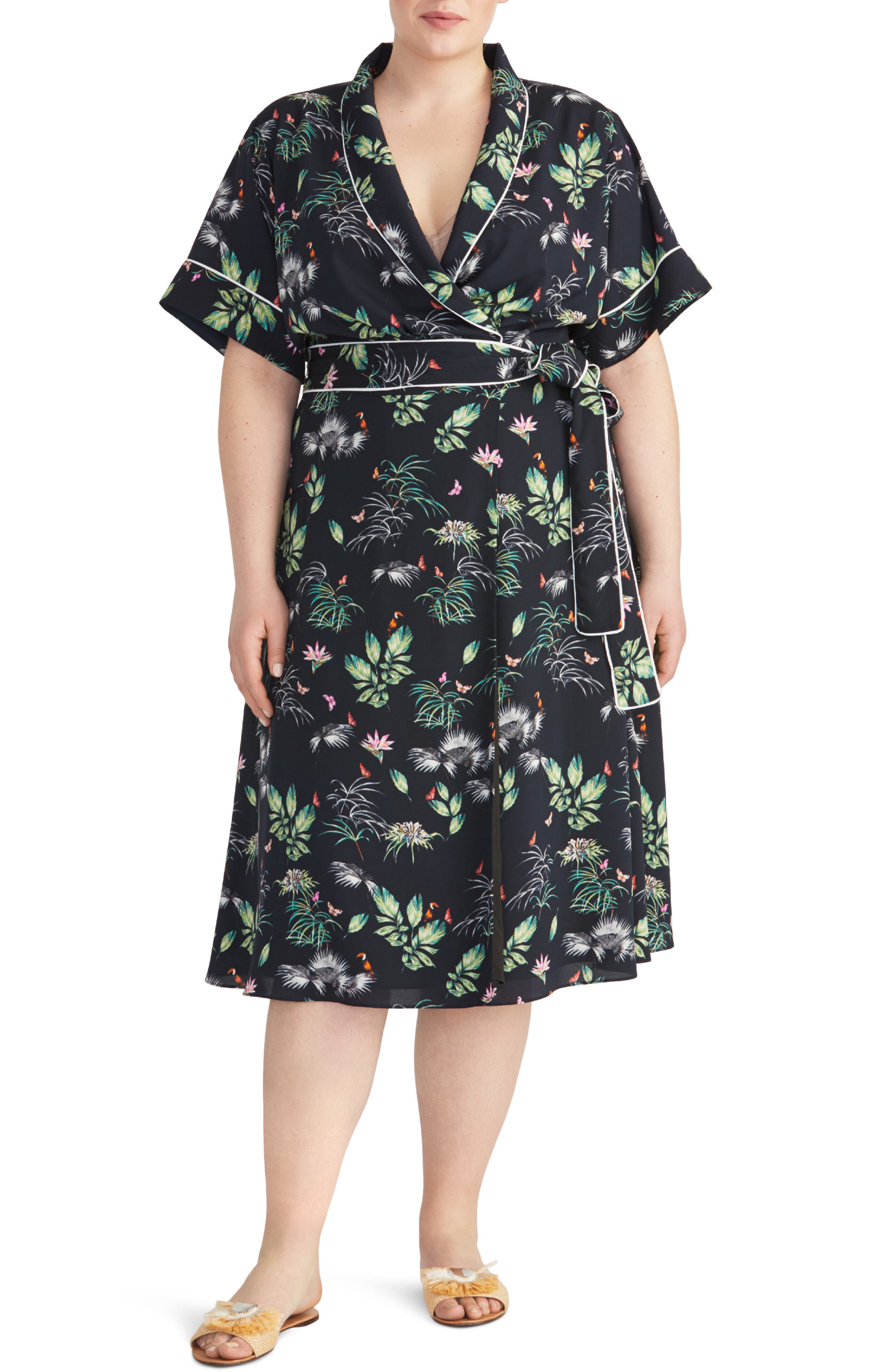 Plus Size Rachel Roy Collection Floral Print Tipped Wrap Dress, Blue