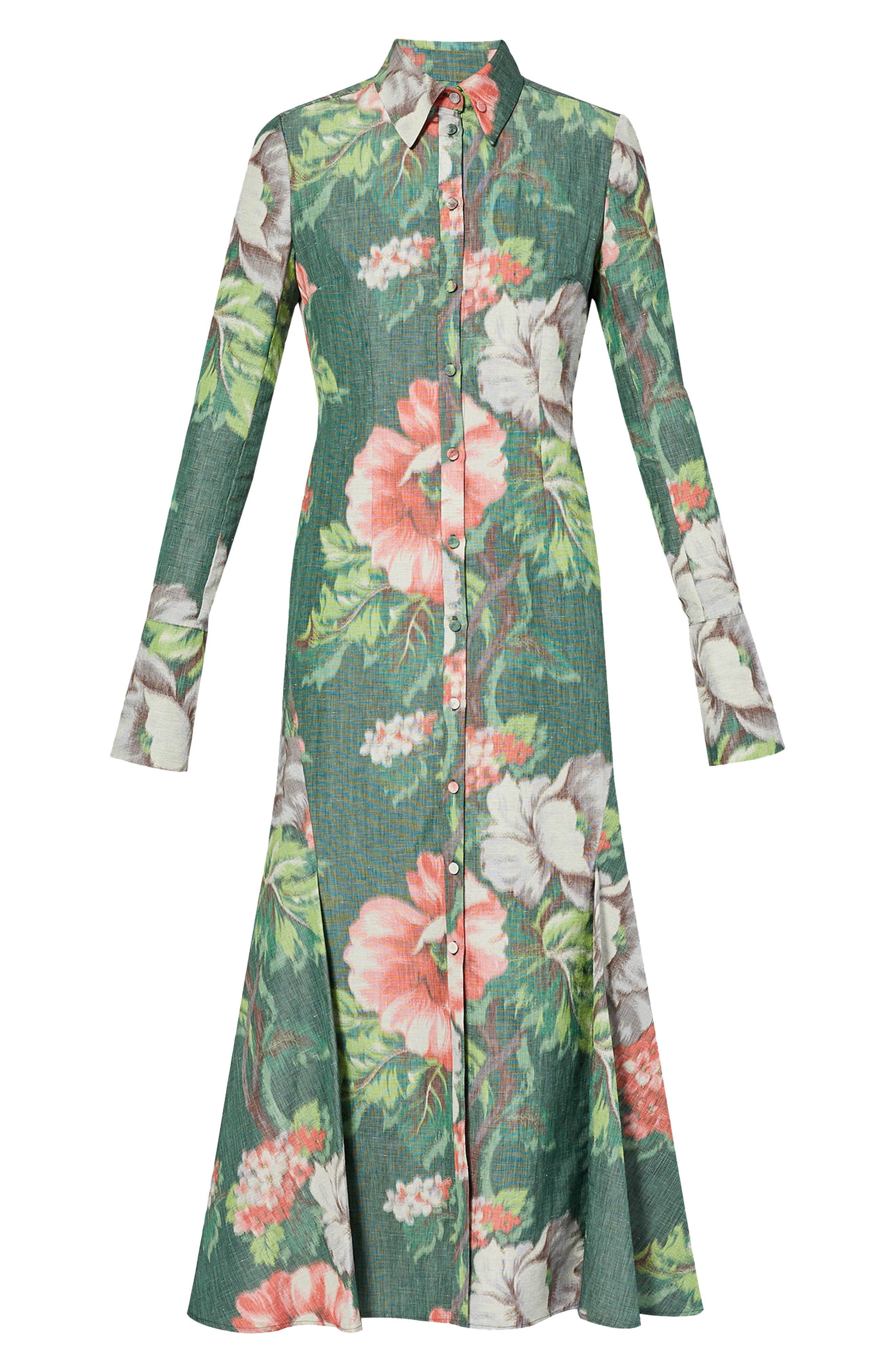 Erdem Katarina Virginia Floral Print Long Sleeve Shirtdress | Nordstrom