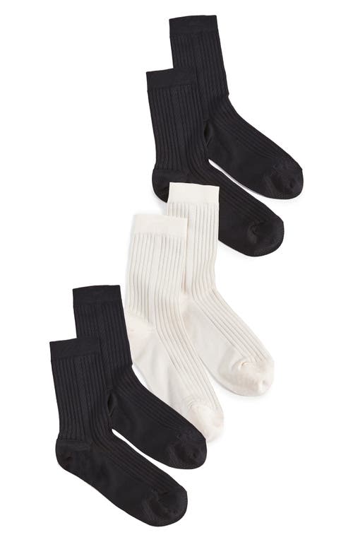 Shop Stems Assorted 3-pack Silky Rib Crew Socks In Black/ivory/black