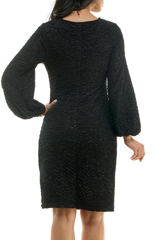 Nina Leonard Glitter Long Sleeve Body-con Dress In Black