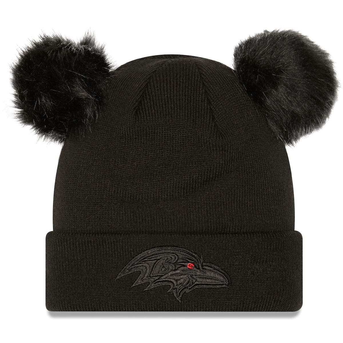 Cuffed Knit Hat with Double Pom 