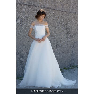 Nouvelle Amsale Nara Off The Shoulder Organza Ballgown, Ivory