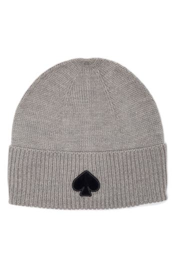 Kate Spade New York Flocked Spade Beanie In 031 Heather Grey