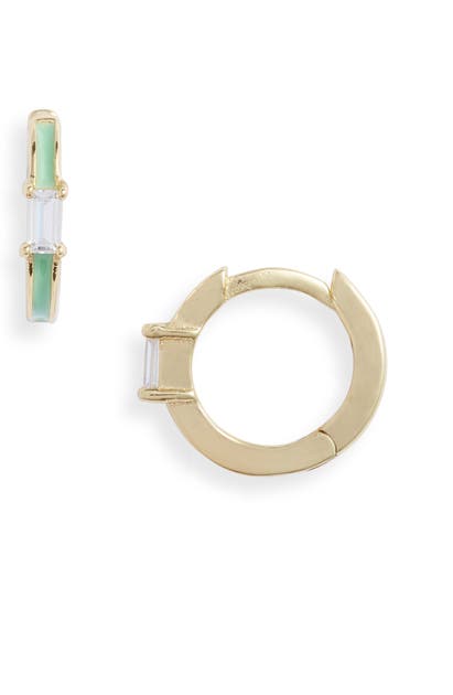 Argento Vivo Enamel Baguette Huggie Hoop Earrings In Mint/ Gold