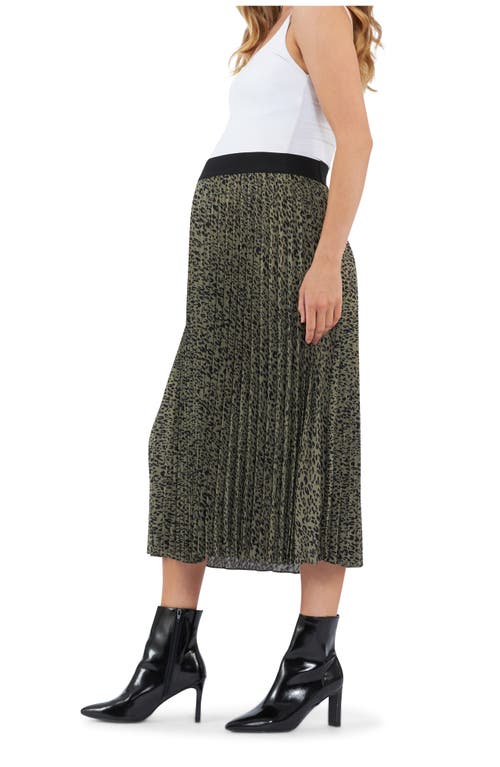 Shop Ripe Maternity Cleo Pleated Midi Maternity Skirt In Khaki/black