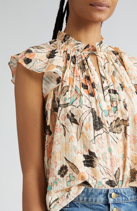 Shop Ulla Johnson Cleo Floral Print Tie Neck Top In Pearl Flora
