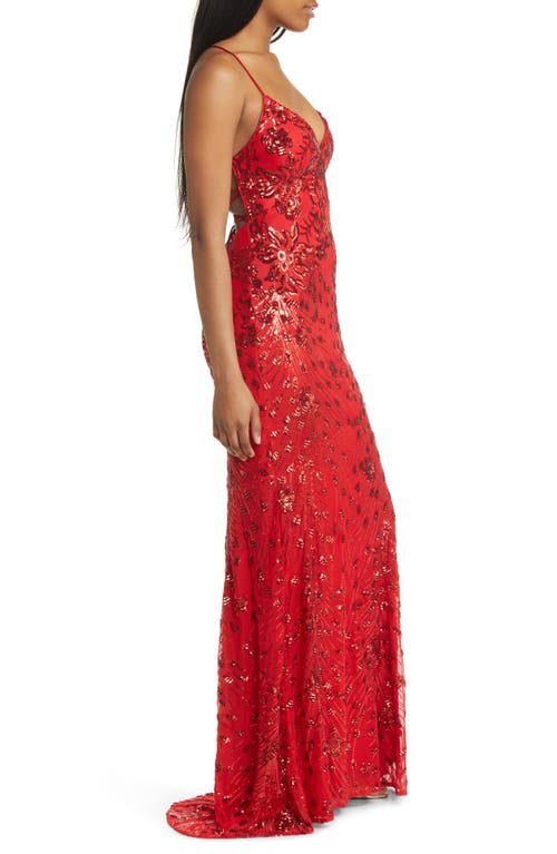 Shop Lulus Photo Finish Sequin High-low Maxi Dress In Red/shiny Red