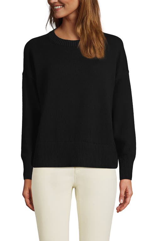 Shop Lands' End Cotton Easy Fit Crew Neck Sweater In Black