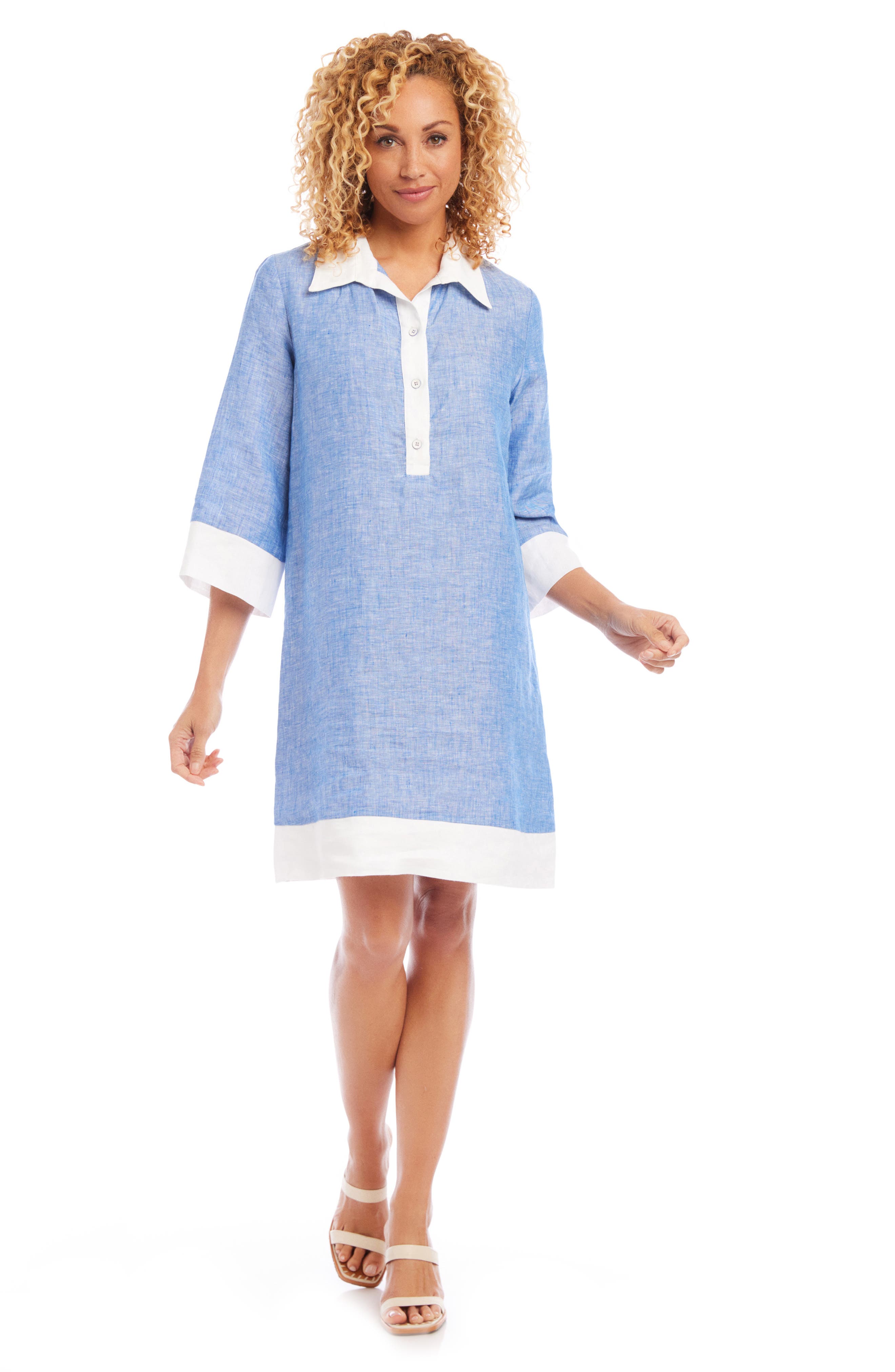 Karen Kane Colorblock Linen Shirtdress In Blue | ModeSens