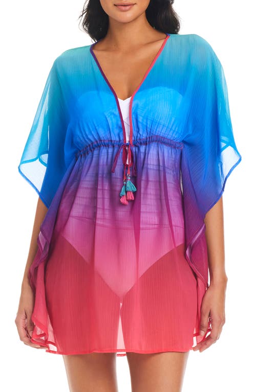 Shop Rod Beattie Heat Of The Moment Chiffon Cover-up Caftan In Blue/pink Multi