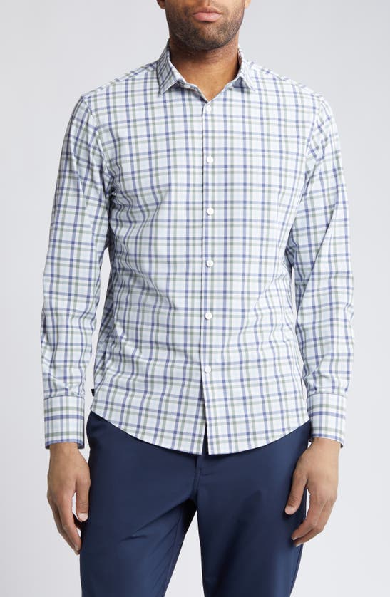 Shop Mizzen + Main Leeward Trim Fit No Tuck Check Performance Button-up Shirt In Light Pastel Blue